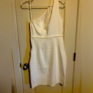 Badgley Mischka Cream colored one shoulder strap dress. Size 2. New, with tags.